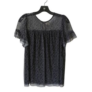 Max Studio Polka Dot Semi-Sheer Mesh Short Sleeve Top Blouse Black White Small